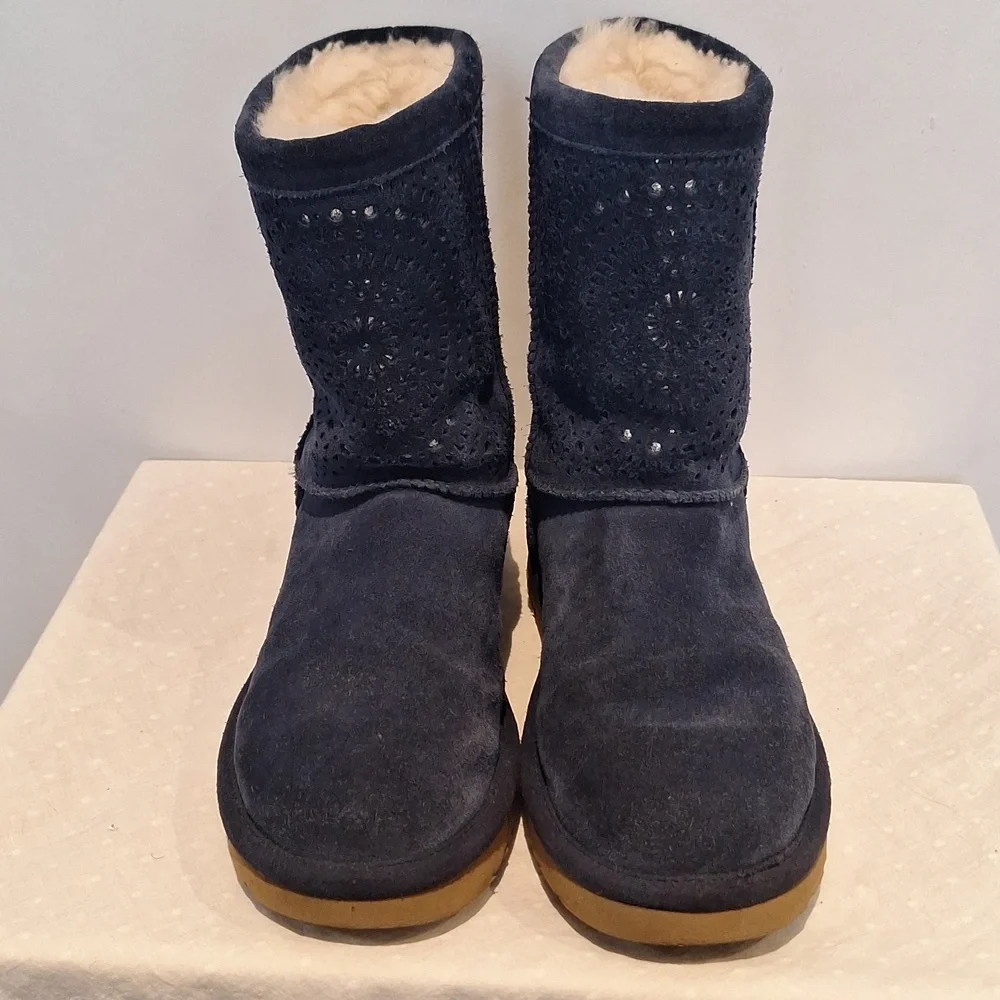 UGG Australia  Classic Short Sunshine Perf Navy Suede Boots Size 7